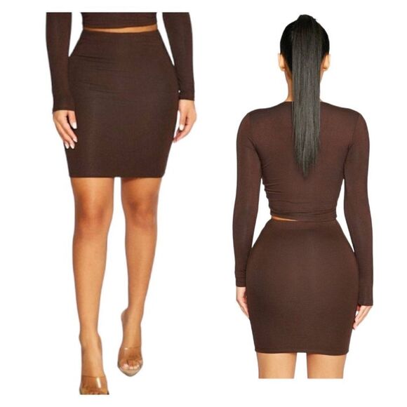 NWT Naked Wardrobe Snatched Mini Skirt In Chocolate Small - Picture 1 of 6
